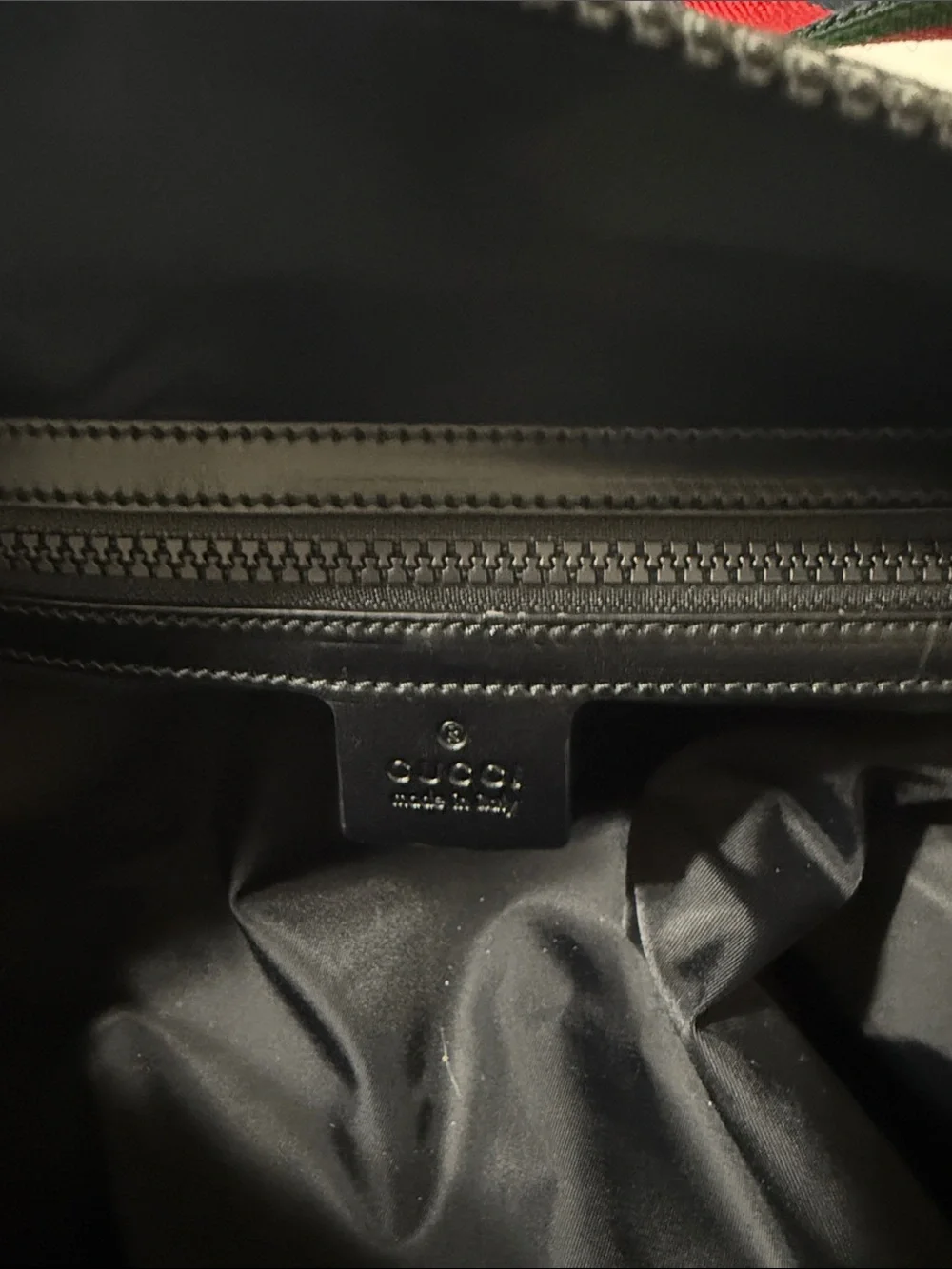 Gucci Black Duffel with Red & Green Web Straps